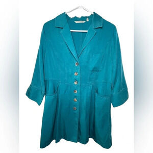 Soft Surroundings Button Down 3/4 Sleeve Tunic Teal Women’s Size Small Pockets